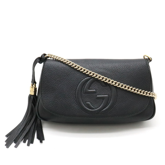 Gucci Interlocking Leather Shoulder Charm Bag Black Soho Chain Tassel - Picture 1 of 9